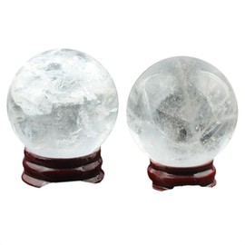 mookaitedecor 40-45mm Natural Clear Quartz Crystal Ball with Wooden Stand for Fortune Telling, Healing Crystal Sphere Quartz Stone Ball Feng Shui Decoration for Meditation Divination Good Luck Crystal