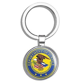 HJ Media Round DEPT of Justice Seal (Department Logo doj Attorney) Metal Round Metal Key Chain Keychain Ring