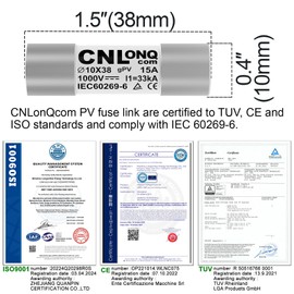 CNLonQcom - 10 fusibles solares fotovoltaicos (15 A, 1000 V, CC, 10 x 38 mm, capacidad de rotura de 33 kA, para solares, fotovoltaicos, caja Combienr (15 amperios)