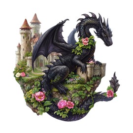 Wooden Puzzles for Adults - Dragon on Castle Wooden Jigsaw Puzzle, Unique Animal Shaped Wood Puzzles Adult, Christmas Birthday Gifts for Friends/Family, Home Decor 11.1 * 11.4in 183pcs