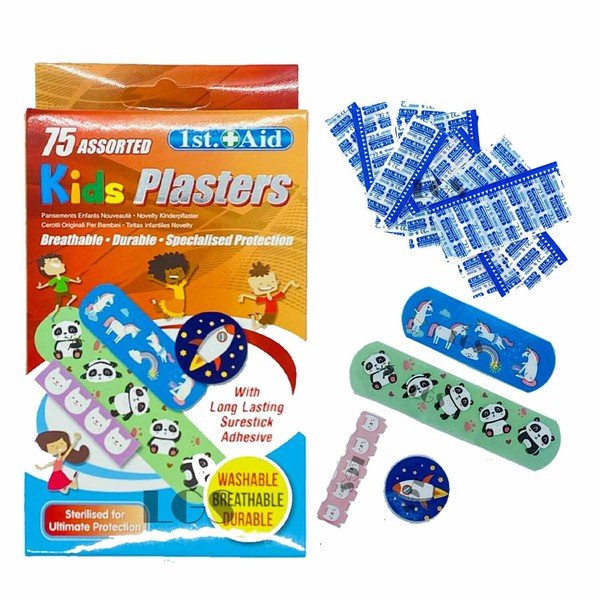 Bargain Gateway - Childrens Kids Assorted Size & Designs Plasters - Pack of 75