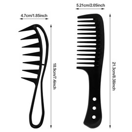 sularpek Sularpek Pack of 2 Hair Combs, Wide Tooth Comb, Shark Tooth Comb, Coarse Comb, Curls Comb for Curly Wet Wavy Thick Hair Wigs Hairdresser Salon Women and Men (Black)
