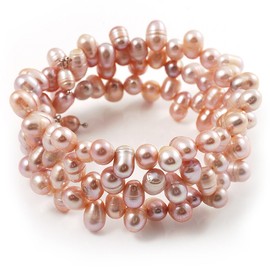 Avalaya 3 Strand Lilac Freshwater Pearl Wrap Bangle Bracelet (6mm)