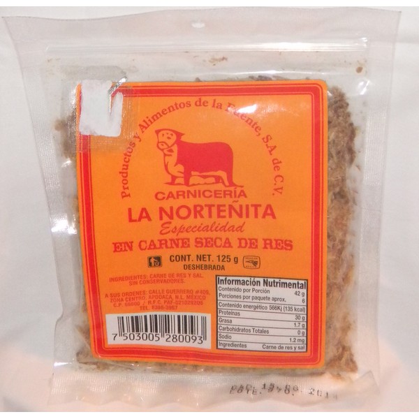 La Nortenita Machacado Carne Seca De Res Beef Shredded Jerkey 125g From Mexico Apodaca NL