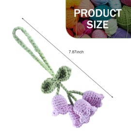 Ferianl Cute Lily of The Valley Car Rear View Mirror Hanging, Funny Car Interior Rear View Mirror Charm, Hand-Woven Flower Pendant, Automotive Decorations Interior for Women Teen Girl (Purple)