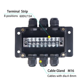 YETLEBOX Watertight Junction Box, IP67 Waterproof Electrical Project Box with 8P 15A Barrier Terminals,3 in/3 Out Cable Glands Electronic Enclosure 3.94" x 2.68" x 1.97"