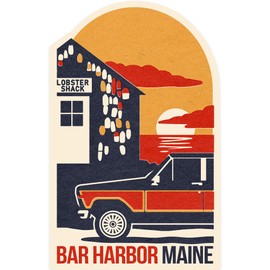 Die Cut Sticker Bar Harbor, Maine, Woodblock, Contour Vinyl Sticker 3 to 6 inches, (Waterproof Decal for Cars, Water Bottles, Laptops, Coolers), Large