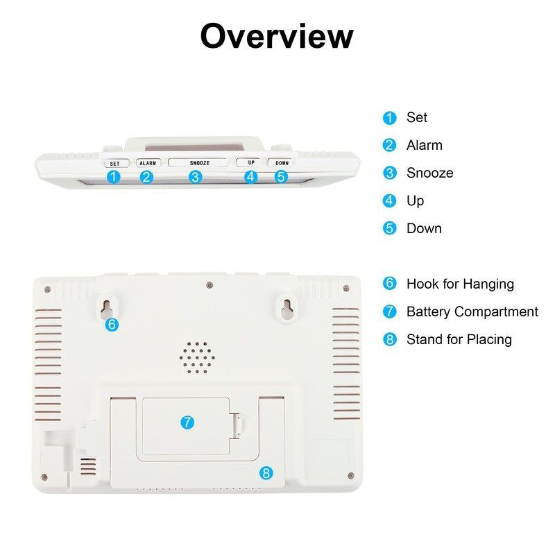 Lafocuse 10 Inch White Digital Clock Battery Operated Large Display