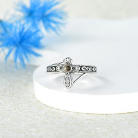 AOBOCO Mustard Seed Ring 925 Sterling Silver With God All Things Are Possible Moissanite Cross Rings for Women Christian Jewelry, Size 9