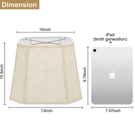 Rectangle Lamp Shades Set of 2, 10.5" x 10"x 13" Medium Cut Corner Beige Lampshades Natural Linen Hand Crafted, Include 2 Pack Lamp Harps, Suitable for E26 Base and Saddle Base, Easy Assembly Required