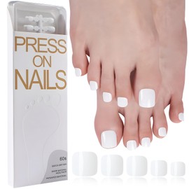 Bellelfin Press on Toenails for Women Glossy White Toenails Press on Short Square Toe Nail Press ons, 120pcs Press on Toenails Full Cover Toe Press on Nails