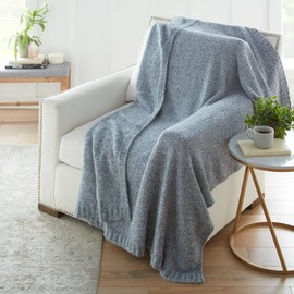 Crafted by Catherine Heathered Cozy Knit Throw Blanket 60" x 70" Inches, Soft Comfy Decorative Throw for Couch Bed Sofa Travel, Flint Stone Heathered