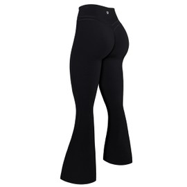 TomTiger High Waist Flare Yoga Pants for Women Bootcut Workout Stretch Tummy Control Leggings 30'' (Flare Black-Laser,XL)