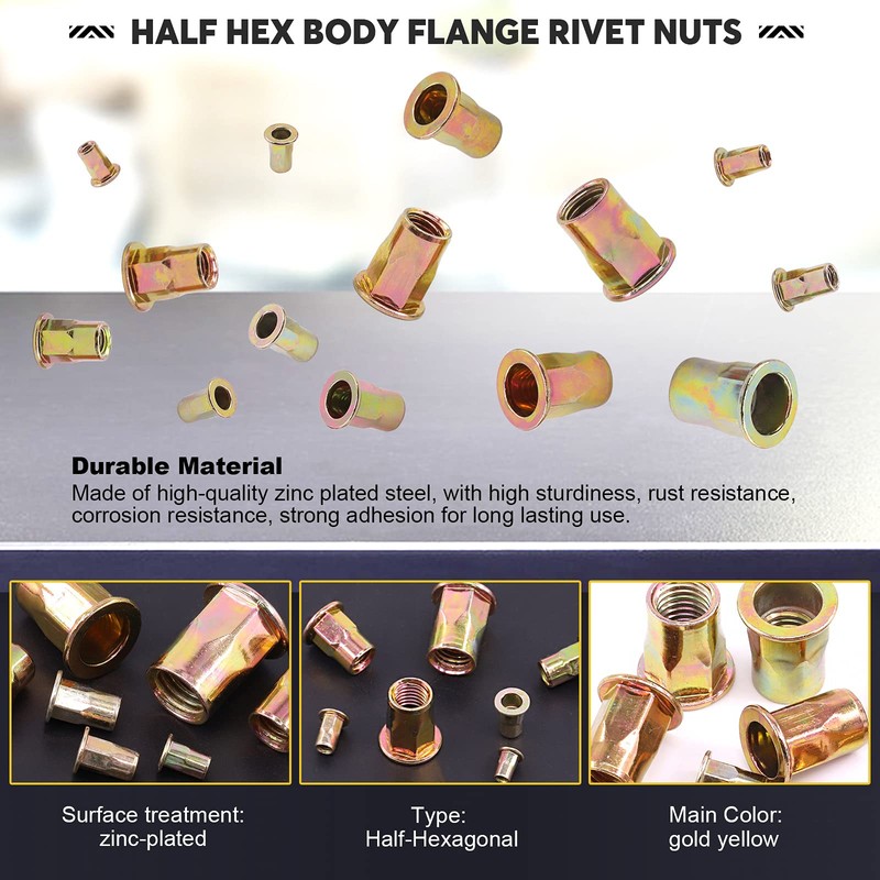 Mardatt Metric Hex Rivet Nut Assortment Kit Carbon Steel Hex