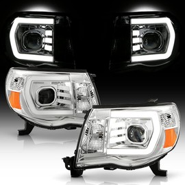ACANII - For 2005-2011 Toyota Tacoma TRD Chrome LED Light Bar Upgrade Style Projector Headlights Headlamps Left+Right