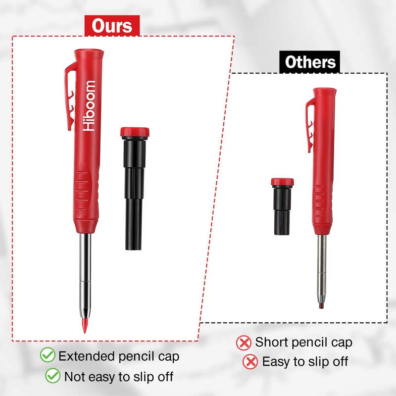 Hiboom 3 Pack Solid Carpenter Pencil with Pencil Cap and