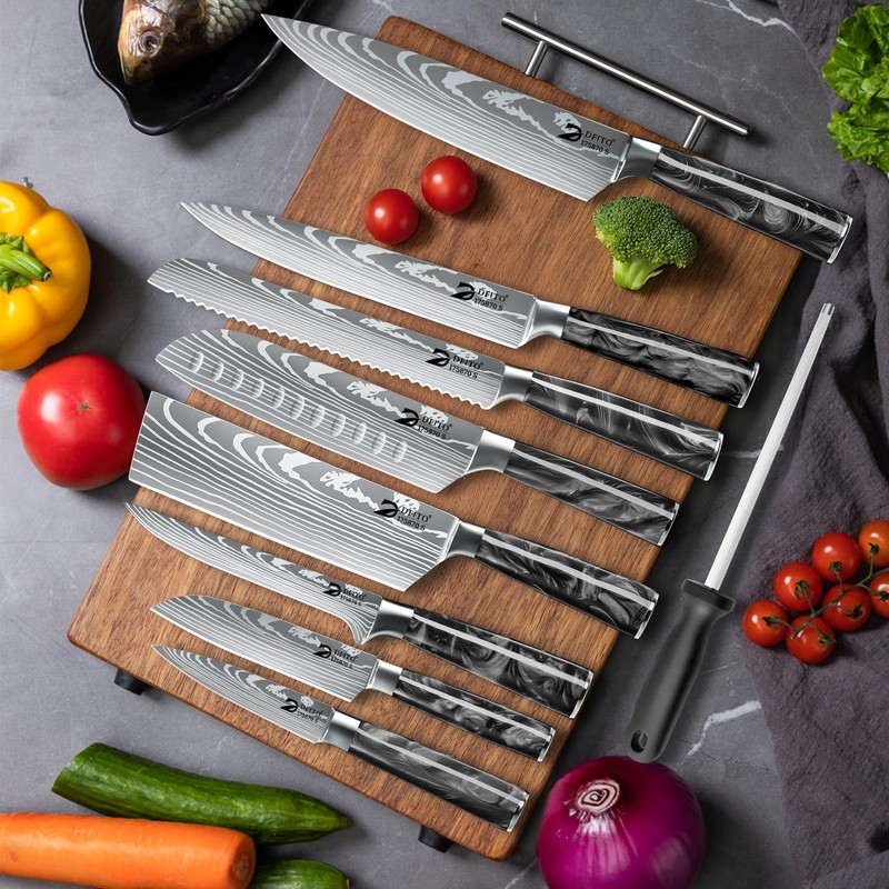 Dfito Chef Knife Sets with Roll Bag, 9 Pieces Professional