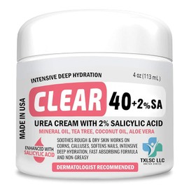 CLEAR Urea Cream 40 Percent Plus 2% Salicylic Acid (4oz) Made in USA | Urea Foot & Hand Cream Softens Cracked Heels & Dry Skin with Tea Tree & Coconut Oil - Callus & Corn Treatment