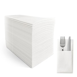 SUZZYVINE Disposable Dinner Napkins with Built-in Flatware Pocket,Cloth Like Lunch Napkins For Wedding Party Linen Feel, 150 Count 16" x 16"
