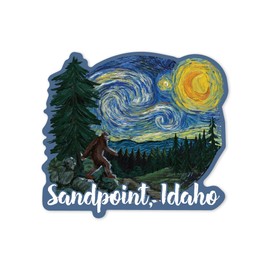Lantern Press Sticker Sandpoint, Idaho, Bigfoot, Starry Night, Die Cut Vinyl, (Waterproof Decal for Cars, Water Bottles, Laptops, Coolers), Small