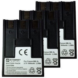 Synergy Digital Digital Camera Batteries, Compatible with CTA BC-NB3L, DB-NB3L, MR-NB3L Digital Camera Batteries (li-ion, 3.7V, 800 mAh), Set of 3