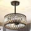 3-Light Crystal Ceiling Light, Black Semi Flush Mount Ceiling Lighting