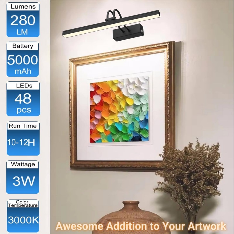 FUNCHDAY Picture Light Rechargeable, Wireless Picture Lights for Wall with