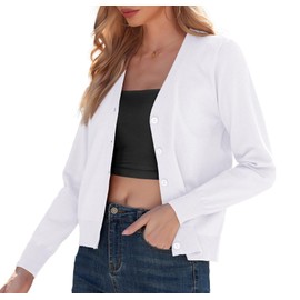 GRECERELLE Women's Cardigan Elegant Lightweight V-Neck Long Sleeve Button Down Winter Jacket Cardigan for Women, White