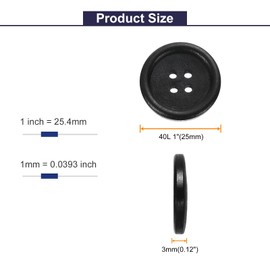 HARFINGTON 30pcs 40L Wooden Sewing Button 1"(25mm) 4 Holes Wood Round Craft Replacement Buttons for Clothing DIY Crafts Decoration, Black