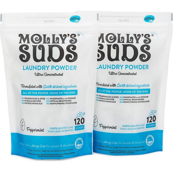 Molly's Suds Original Laundry Detergent Powder | Natural Laundry Detergent for Sensitive Skin | Earth-Derived Ingredients, Stain Fighting | Bundle of 2-240 Loads Total