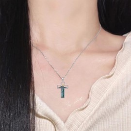 HARMONY BOLA Cross Mountains Necklace 925 Sterling Silver Turquoise Gravel Sunset Pendant Nature Jewelry Faith Christian Gift for Men Women