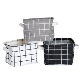 FocuH Stylish Storage Basket Cotton and Linen Fabric Mini Storage Cubes Nursery Storage Baskets with Handles for Shelves & Desks (Set of 3)