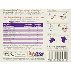 Mariposa Colorante para Ropa, Pastillas de color Violeta Numero 127, 28 g