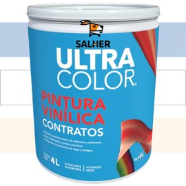 ULTRACOLOR 19A0438418 | Pintura Vinílica Contratos, Color Blanco Ostión, Acabado Mate, Interior y Exterior, 4 Litros