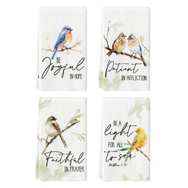Artoid Mode Floral Leaves Branch Bird Kitchen Towels Dish Towels, 18x26 Inch Seasonal Summer Decoration Hand Towels Set of 4