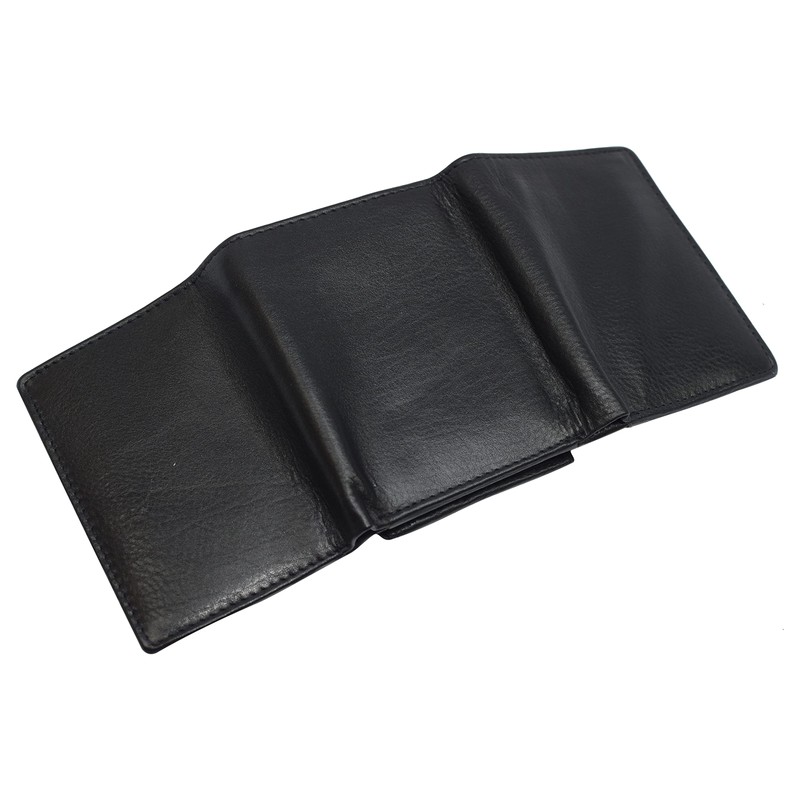 100% Leather Tri-fold Mens Wallet Black #961107