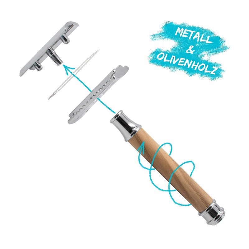 Chinchilla® Olive Wood & Metal Safety Razor | Sustainable Wet