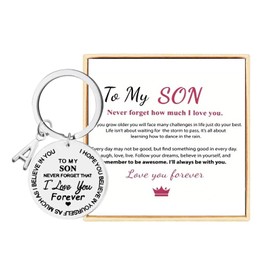 to My Son/Daughter Initial Keychain, Keychain Engraved with Warm Words and Gift Box