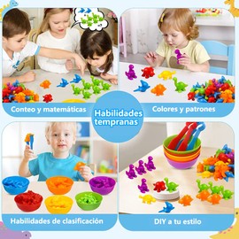 TSZCOO Juguetes Didacticos, 56pcs Juguete Montessori Contar,Juguete Didactico De Dinosaurio para Aprender Colores, Clasificar, Learning Resources Matemático Montessori,Juguete Educativo para Niños