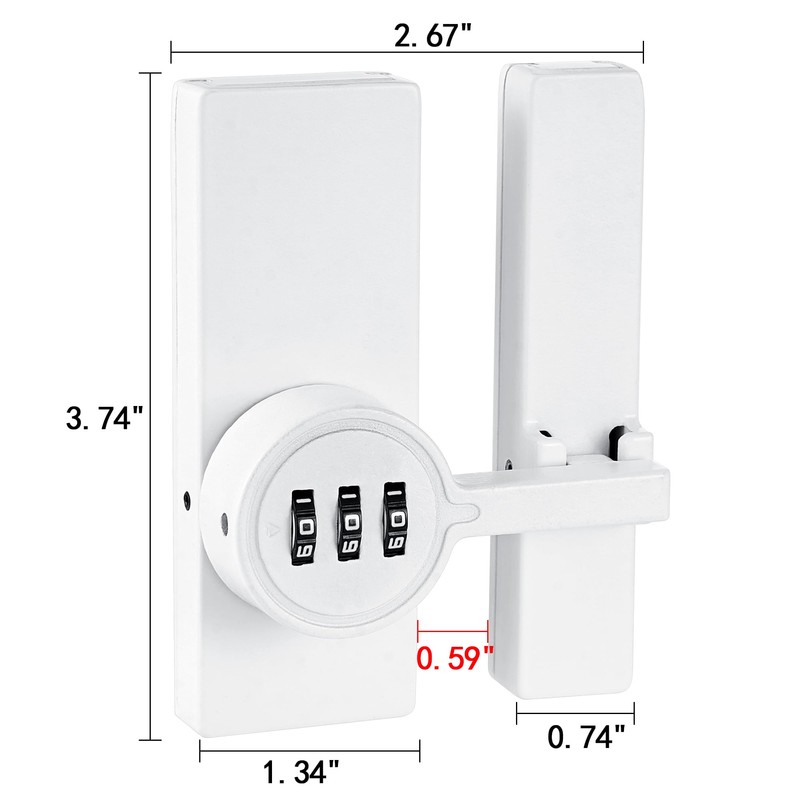 INIRET White 180 Degree Black Barn Door Lock,Mechanical Password Lock,3