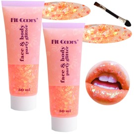 Body Glitter Face Glitter Gel: Singer Concerts Disco Festival Rave Accessories Face Glitter Makeup 100ml Chunky Sequins Mermaid Face Body Hair Glitter Gel (2 Orange)