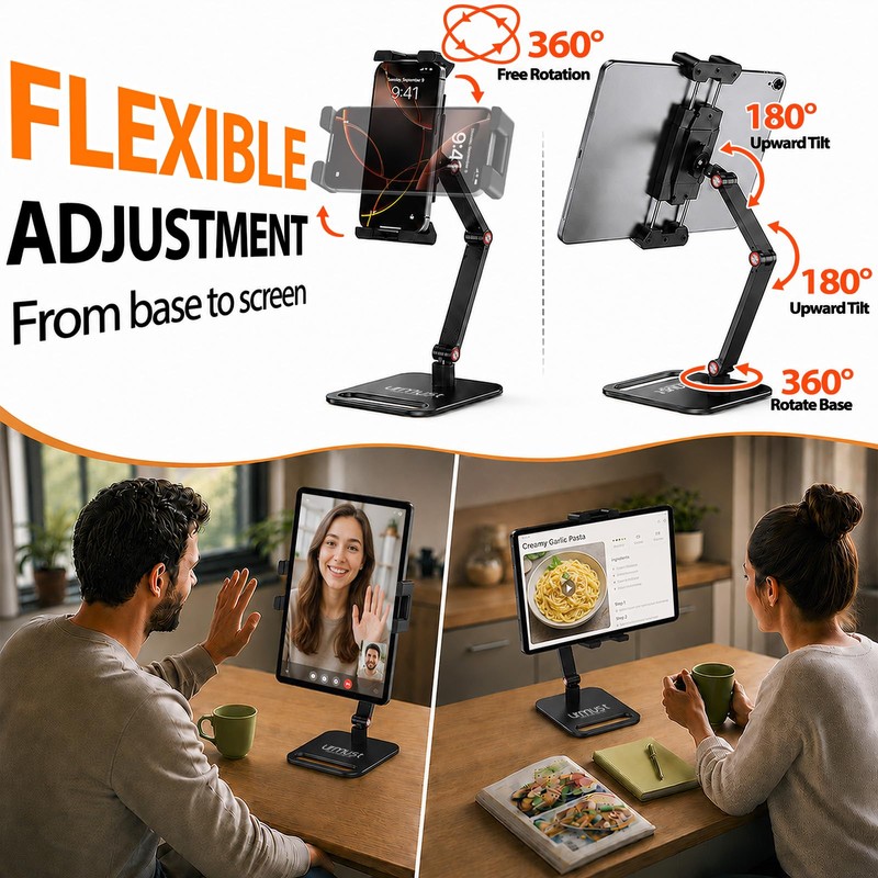 Urmust Dual Arm 15.6" Portable Monitor Stand with 360° Rotating