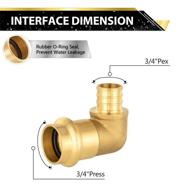 (10 Pack) FOSKAN 3/4"Press x 3/4"PEX Crimp Elbow,Brass Press Fitting,Connection