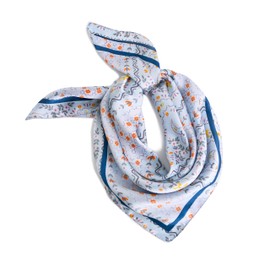 Silk Feel Light Blue Scarf for Women 70cm Flower Square Head Bandana Fashion Ladies Scarves Wraps