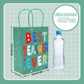 FYSUIMU 48Pcs Teacher Appreciation Paper Bags with 48 Sheets Tissue Paper Best Teacher Ever Thank You Treat Bags with Handles Candy Goodie Bags for Teachers' Day Back to School