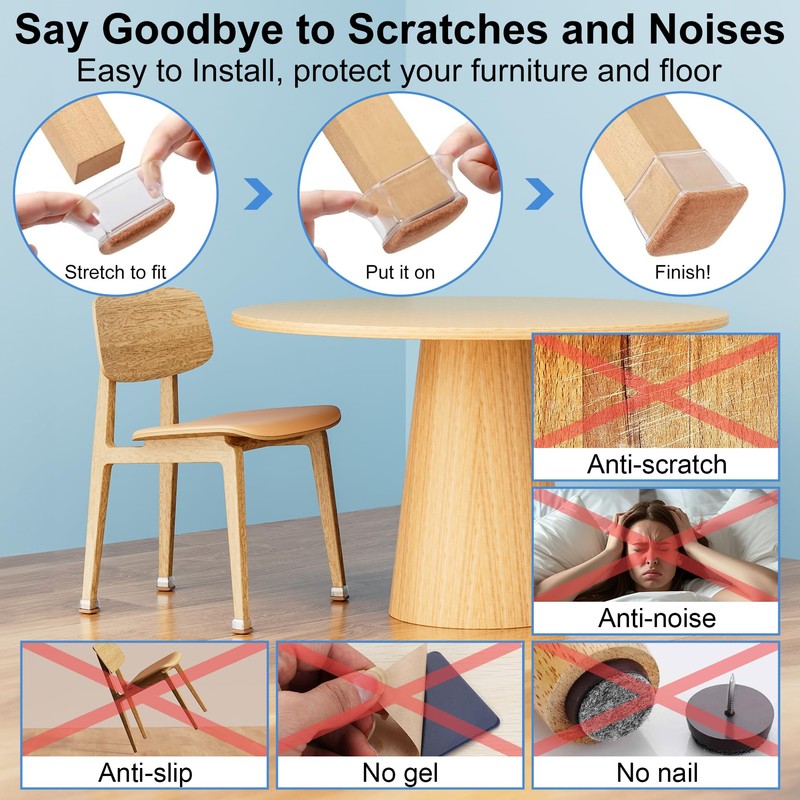 16 Pcs Clear Chair Leg Floor Protectors for Hardwood Floors