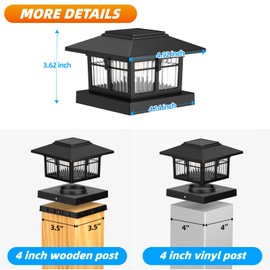 EXCMARK 4x4 Solar Post Cap Lights, 8 Pack Fence Deck Post Lights Outdoor Solar Powered Waterproof with Two Light Modes Warm&Cool White for Garden Patio Decor.(Classic Black, 8)