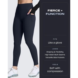 Aoxjox Women's Trinity High Waisted Yoga Pants with Pockets Tummy Control Buttery Soft Compression Workout Leggings 26" (Black, Medium)