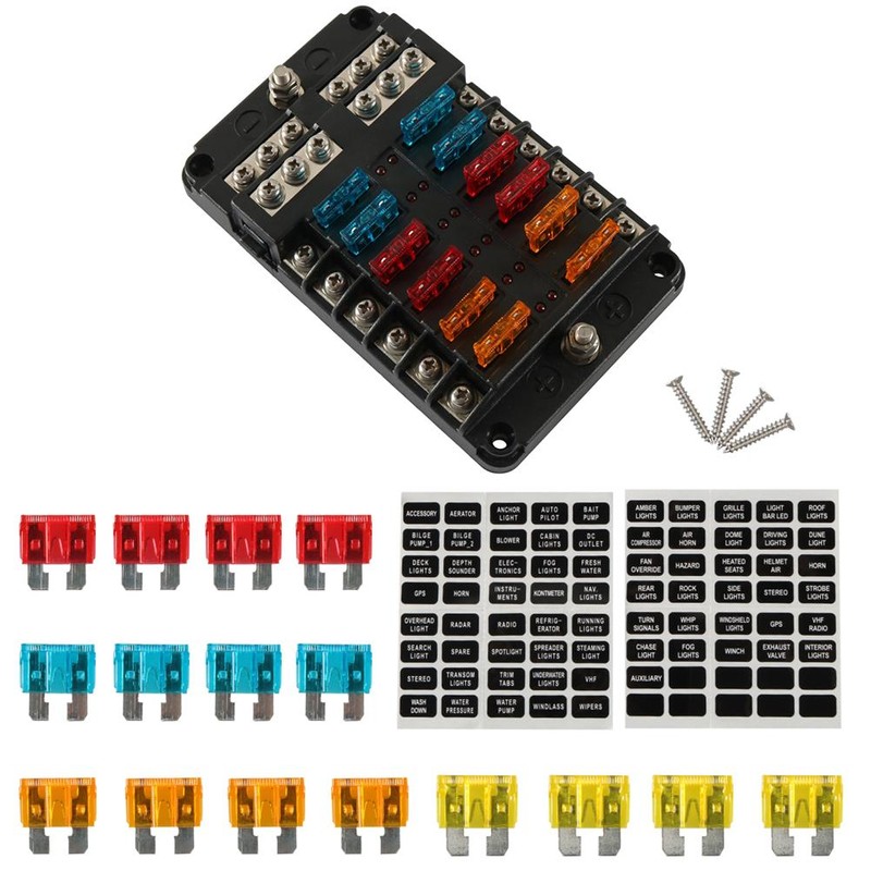 12 Way Fuse Box with Negative Terminals and Fuse Wire