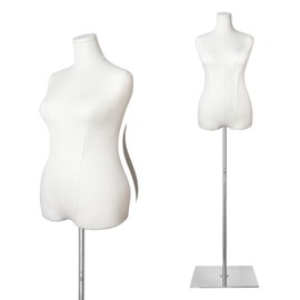 SHAREWIN Female Mannequin Torso Plus Size Women Dress Forms for Sewing Manicanequin Body High Stability Silver Metal Stand for Clothing Dress Jewelry Display Adjustable Height Size 10-12